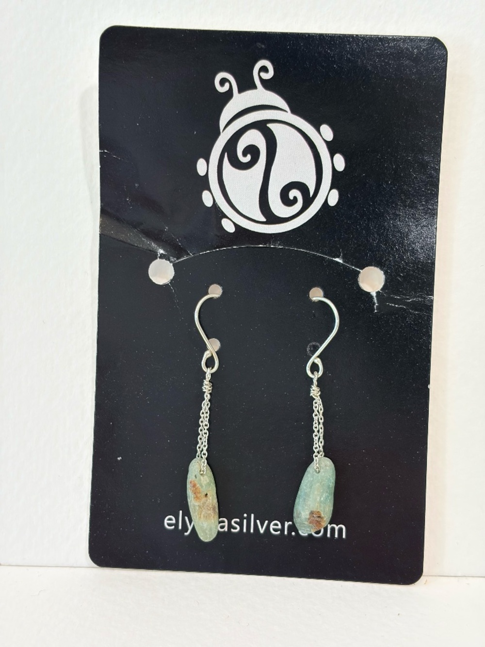 Green Kyanite Natural Gemstone Sterling Silver Drop Earrings Artisan
